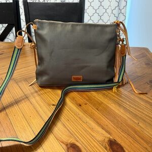Consuela Gray Crossbody Bag with Multicolor Strap